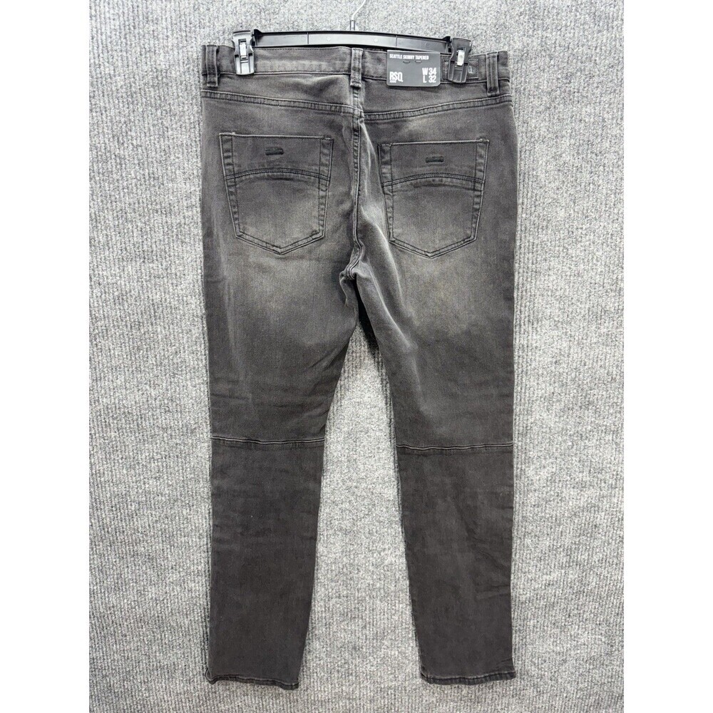 RSQ Moto Jeans Mens 34x32 Black Seattle Skinny Tapered Zipper Accent Stretch NEW - Picture 4 of 12